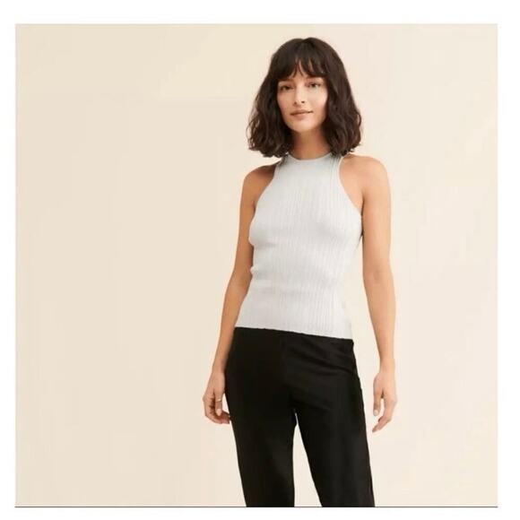 NWT Madewell Phoebe Snowy Silver Cutaway Ribbed Tank Size L - Picture 2 of 12